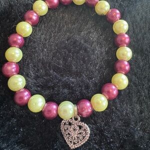 Elegant Heart Charm Bracelet - Purple and Yellow